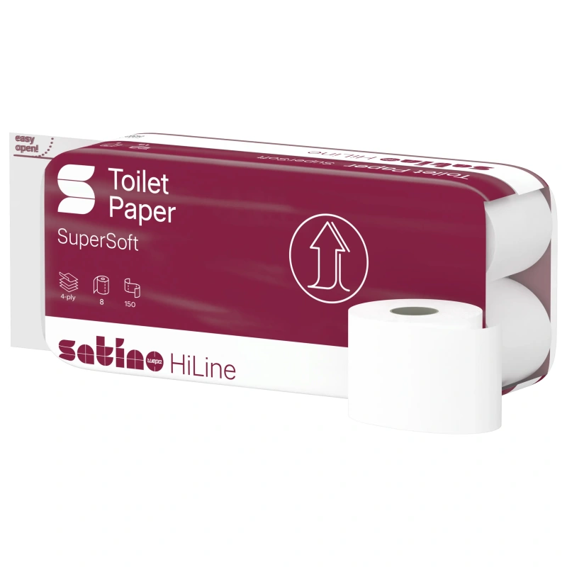 Satino by WEPA tualettpaber Supersoft 4 kihiline valge 8 rulli, 150 lehte, 19,5m, kastis 9 pakendit (72 rulli) (043030)