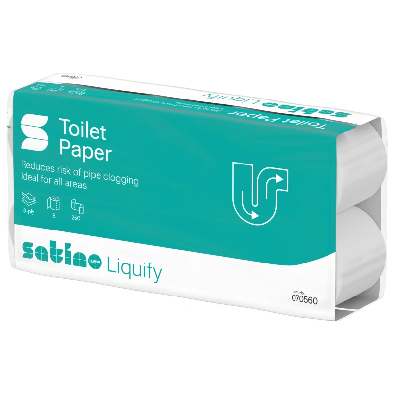 Satino by WEPA tualettpaber Liquify 3 kihiline valge 8 rulli, 250 lehte, 27,5m, kastis 8 pakendit (64 rulli) (070560)