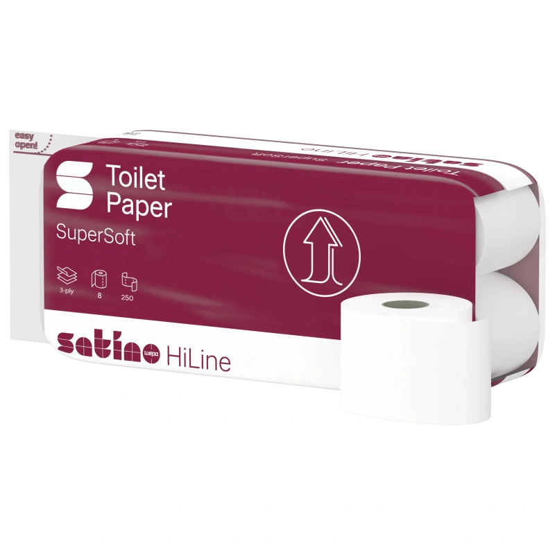 Satino by WEPA tualettpaber Supersoft 3 kihiline valge 8 rulli, 250 lehte, 27,5m, kastis 8 pakendit (64 rulli) (071340)