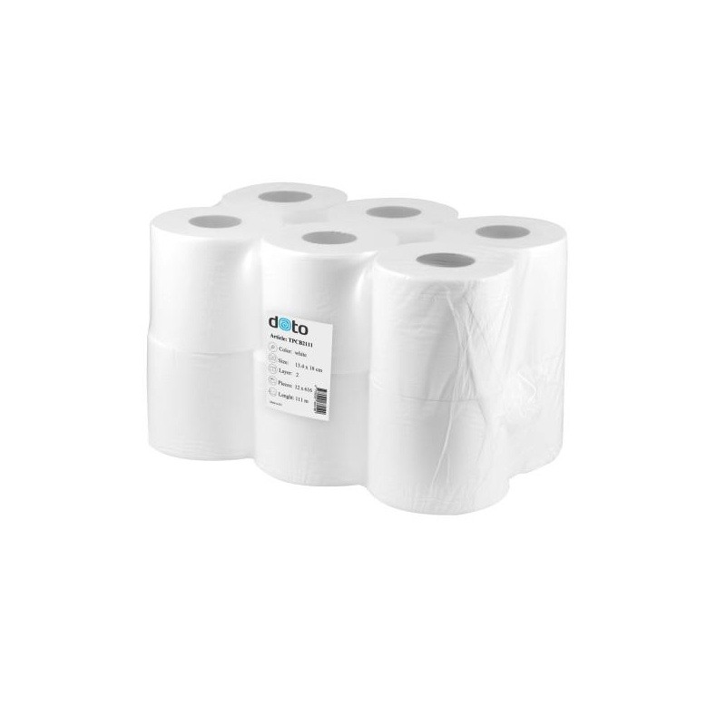 DOTO tualettpaber centrefeed mini (T9 hoidikule)  2 kihiline, tselluloos, valge 111m, 634 lehte, pakendis 12 rulli