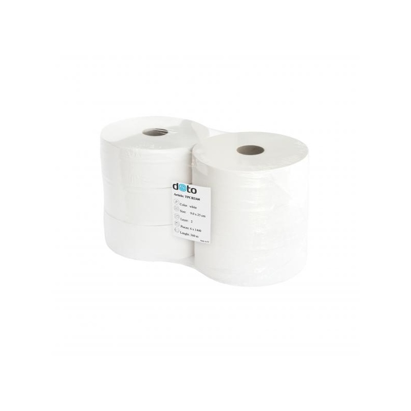 DOTO tualettpaber maxi jumbo 2 kihiline, tselluloos, valge 360m, pakendis 6 rulli